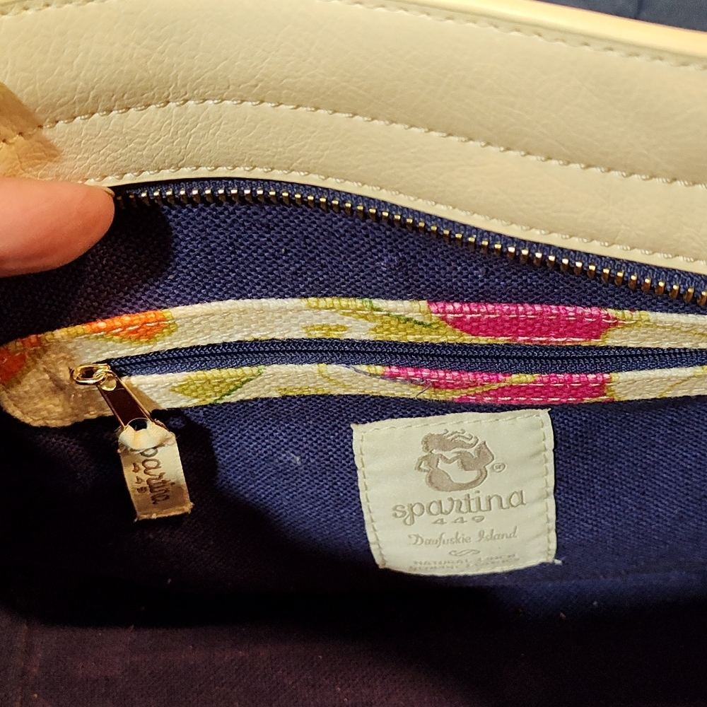 Spartina 449 Large Genuine Leather Tropical Ivory & Gold Shoulder Bag Handbag - Picture 11 of 14